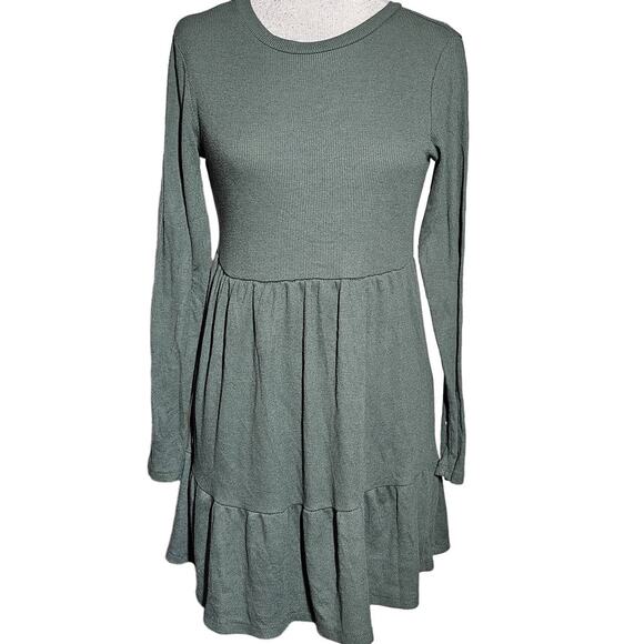 Green Ribbed Long Sleeve Tunic Size Small - Picture 1 of 4